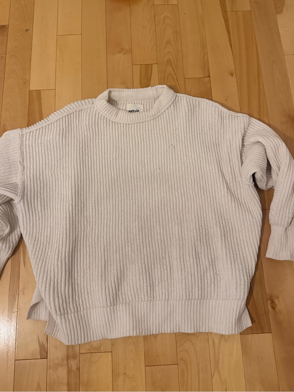 aerie Cream Ribbed Crewneck Sweater